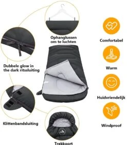 HikeMeister Mummy Slaapzak 1600 Gram - Kamperen - Zwart - Ca. 220 X 80 Cm - Met Binnenzak - Comfortzone: 0-15 Graden - Draagtas -Winkel Voor Kampeerartikelen Voor Buiten 1051x1200