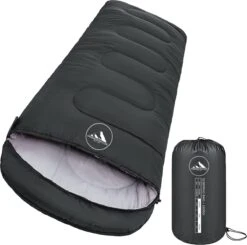 HikeMeister Mummy Slaapzak 1600 Gram - Kamperen - Zwart - Ca. 220 X 80 Cm - Met Binnenzak - Comfortzone: 0-15 Graden - Draagtas